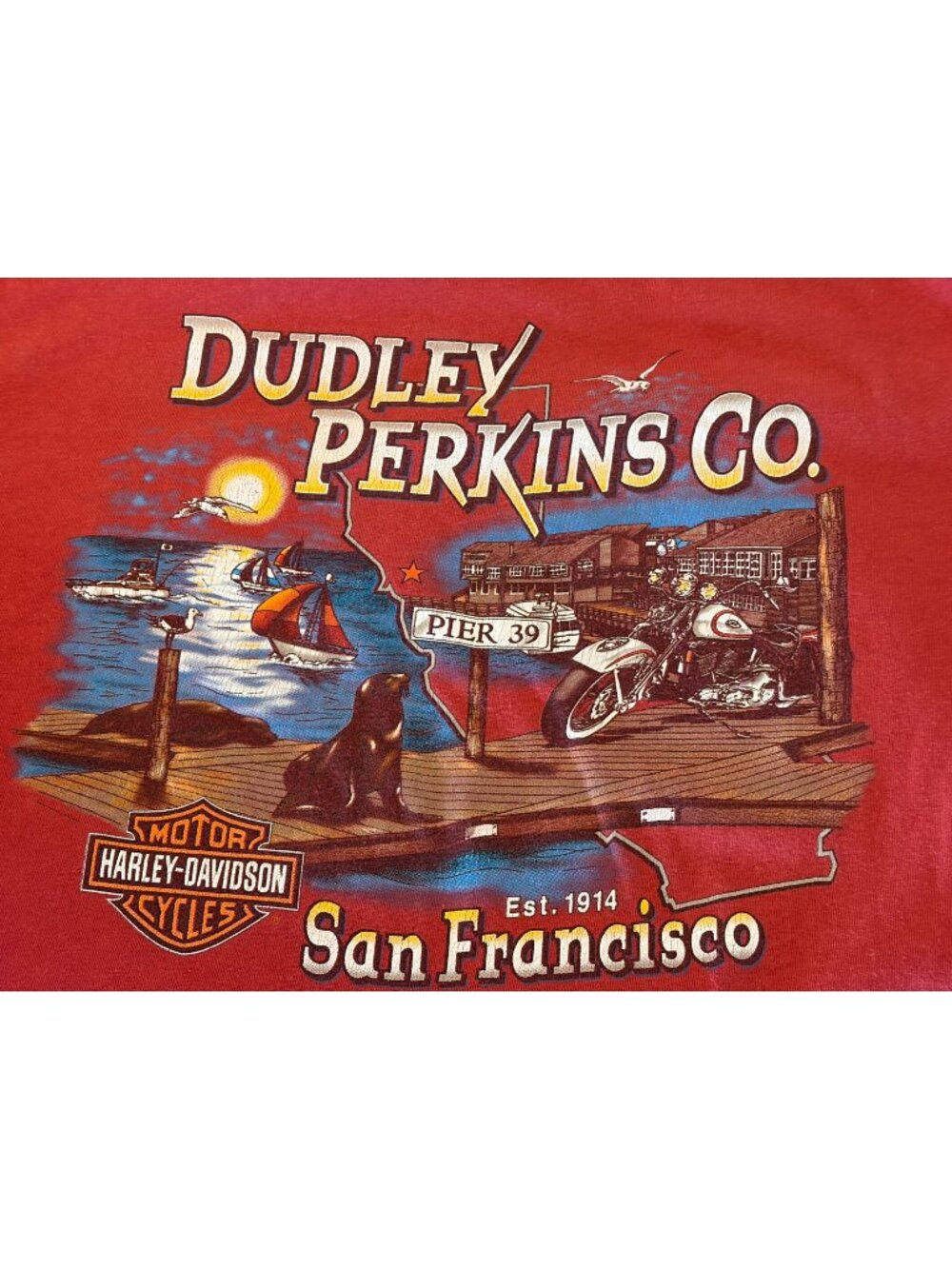 Vintage Harley Davidson Shirt Mens Dudley Perkins San Francisco 1996 Red L